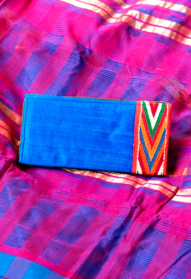 Blue Banjara Hand Embroidered Raw Silk Box Clutch